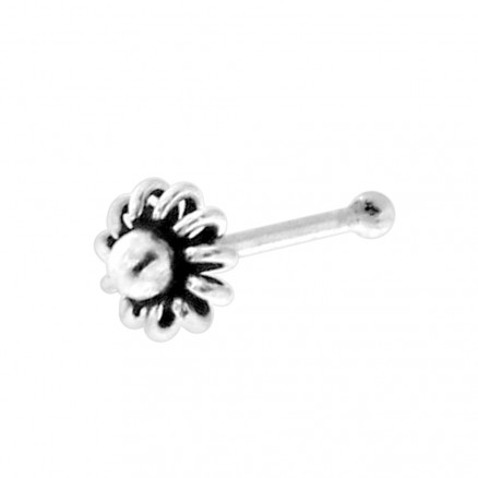 22G Sterling Silver Coiled Flower Oxidized Nose Bone Stud