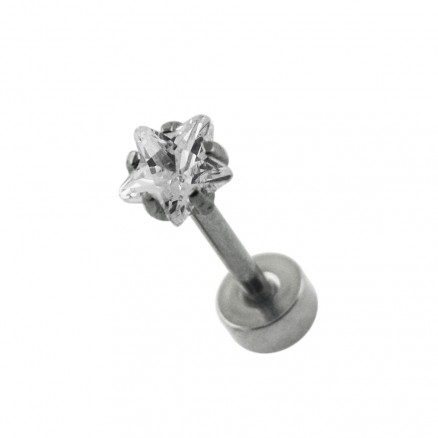 Surgical Steel Tragus Bar with Clear Star Gem Top and Disc Base