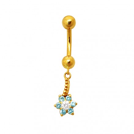 Jeweled Flower Dangling 18K Gold Belly Ring
