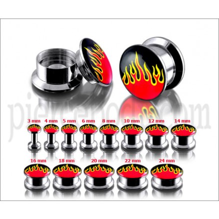 SS Internal Screw Fit With Flame Logo Ear Tunnel