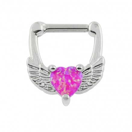 Synthetic Fuchsia Opal Heart Septum Clicker Piercing