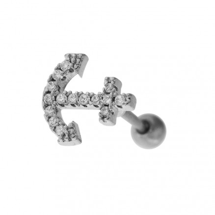 Cartilage Tragus Piercing Micro Jeweled Anchor Ear Stud