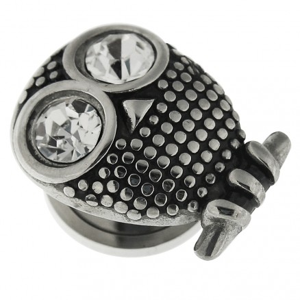 Surgical Steel Owl with Clear CZ Eye Flesh Tunnel