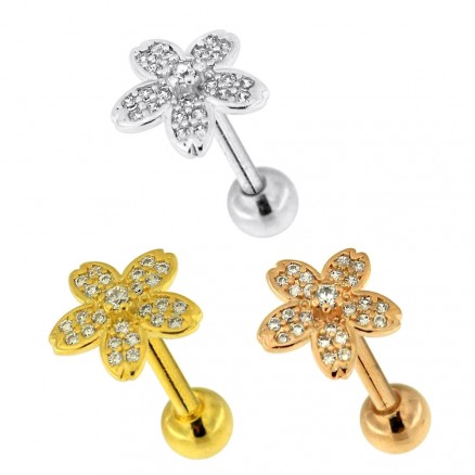 Micro Jeweled Flower Cartilage Helix Tragus Piercing Ear Stud